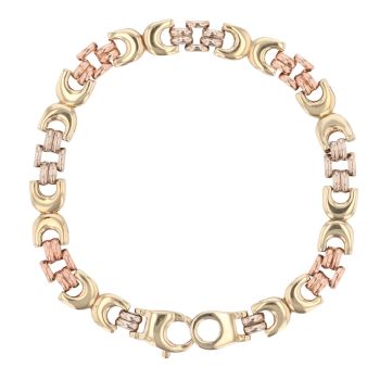 9ct Yellow, White and Rose Gold Fancy Bracelet 7.5"