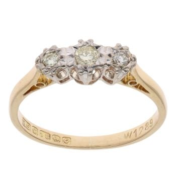 18ct Yellow Gold 0.20ct Brilliant Cut Diamond Trilogy Ring