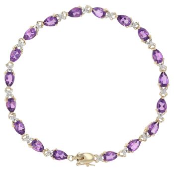 9ct Yellow Gold 0.05ct Diamond and Amethyst Bracelet 7"