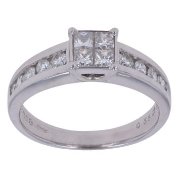 18ct White Gold 0.55ct Princess and Brilliant Cut Diamond Cluster Ring