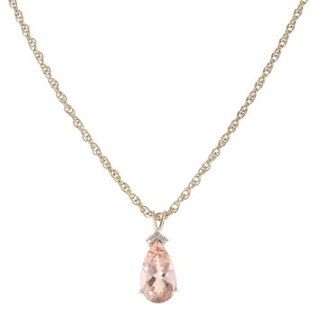 9ct Yellow Gold 0.10ct Diamond and Morganite Pendant and Chain 24"