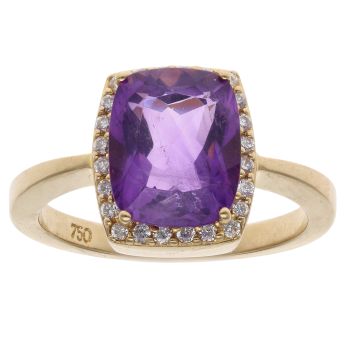 18ct Yellow Gold 0.25ct Brilliant Cut Diamond and Amethyst Cluster Ring