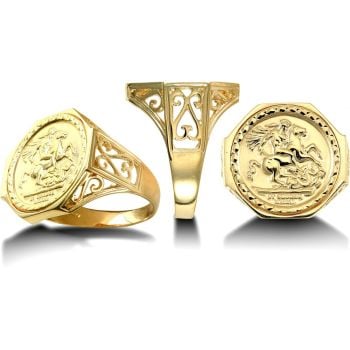 9ct Yellow Gold Half St George Insert Hexagonal Ring