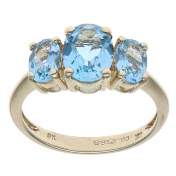 9ct Yellow Gold Blue Topaz Three Stone Ring