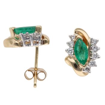 9ct Yellow Gold 0.30ct Brilliant Cut Diamond and Emerald Stud Earrings