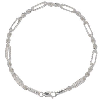Silver Rope Bar Link Bracelet 7.5" By Icesia