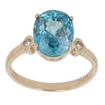 9ct Yellow Gold 0.10ct Diamond and Blue Topaz Single Stone Ring