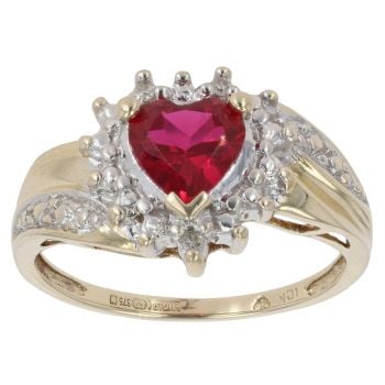 9ct Yellow Gold 0.01ct Diamond and Ruby Heart Ring