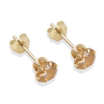 9ct Yellow Gold Champagne Cubic Zirconia Stud Earrings 5mm