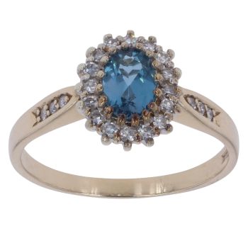 9ct Yellow Gold 0.35ct Brilliant Cut Diamond and Blue Topaz Cluster Ring