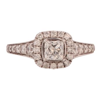 18ct White Gold 1.21cts Diamond Halo Solitaire Ring