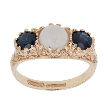 9ct Yellow Gold Sapphire and Opal Three Stone Ring