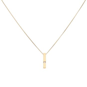 18ct Yellow Gold 0.03ct Diamond Bar Pendant and Chain 16"