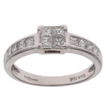 18ct White Gold 0.55ct Princess Cut Diamond Cluster Ring