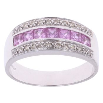 9ct White Gold 0.10ct Diamond And Pink Sapphire Ring