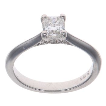 Platinum 0.55ct Cushion and Brilliant Cut Diamond Solitaire Ring