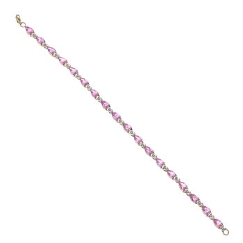 9ct Yellow Gold 0.02ct Diamond and Pink Gemstone Bracelet 7.5"