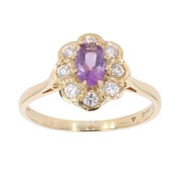 9ct Yellow Gold Amethyst And Cubic Zirconia Cluster Ring