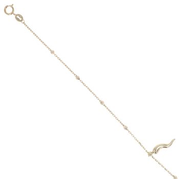 9ct Yellow Gold Textured Bead and Lucky Horn Charm Fancy Bracelet 7.5"