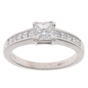 Platinum 1.00ct Princess Cut Diamond Shoulders Ring With Diamond Shoulders