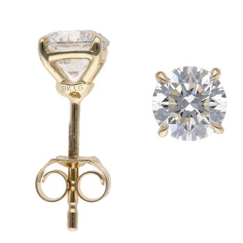 9ct Yellow Gold 1.50ct Brilliant Cut Lab Grown Diamond Solitaire Stud Earrings