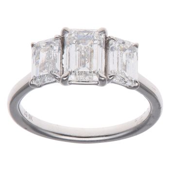 9ct White Gold 3.00ct Emerald Cut Lab Grown Diamond Trilogy Ring