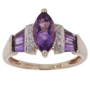 9ct Yellow Gold 0.05ct Diamond and Amethyst Ring