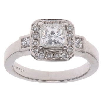 18ct White Gold 1.00ct Brilliant and Princess Cut Diamond Cluster Ring