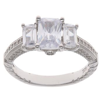 Silver Cubic Zirconia Three Stone Ring By Icesia