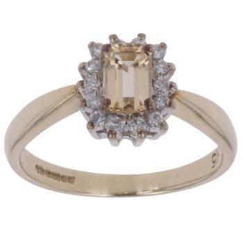 9ct Yellow Gold 0.15ct Brilliant Cut Diamond and Yellow Gemstone Cluster Ring