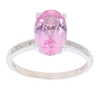 9ct White Gold 0.02ct Diamond and Pink Sapphire Solitaire Ring