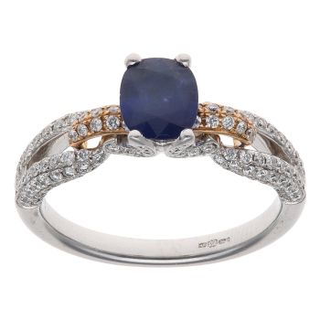 18ct Yellow and White Gold 0.64ct Brilliant Cut Diamond and Sapphire Ring