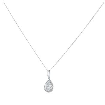 9ct White Gold 0.33ct Brilliant Cut Diamond Cluster Pendant And Chain 20"