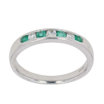 9ct White Gold 0.10ct Diamond and Emerald Half Eternity Ring