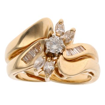 14ct Yellow Gold 0.55ct Brilliant, Marquise And Baguette Cut Diamond Fancy Ring