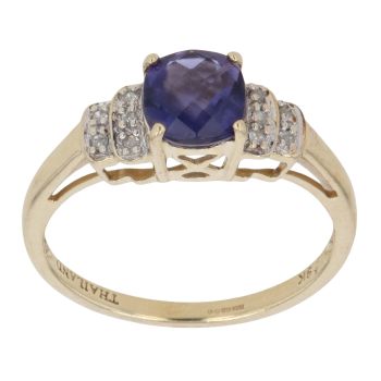 9ct Yellow Gold 0.05ct Brilliant Cut Diamond and Lolite Solitaire Ring