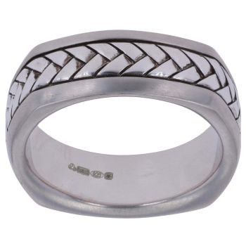 Silver Herringbone Square Signet Ring By Icesia