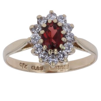 9ct Yellow Gold Garnet and Cubic Zirconia Cluster Ring