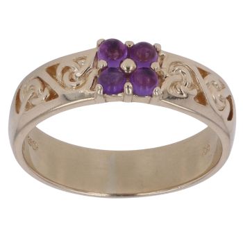 9ct Yellow Gold Amethyst Patterned Cluster Ring