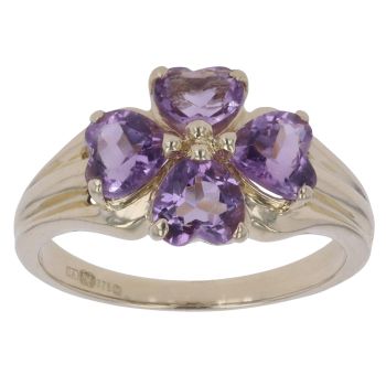 9ct Yellow Gold Amethyst Flower Cluster Ring