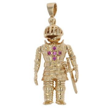 9ct Yellow Gold Pink Sapphire Knight Pendant