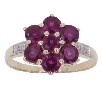 9ct Yellow Gold 0.05ct Diamond and Garnet Flower Cluster Ring