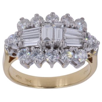 18ct Yellow Gold 1.50ct Baguette and Brilliant Cut Diamond Cluster Ring