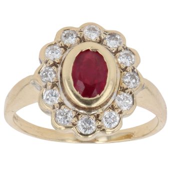 18ct Yellow Gold 0.50ct Brilliant Cut Diamond And Ruby Cluster Ring