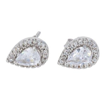 Silver Cubic Zirconia Large Pear Cluster Stud Earrings by Icesia
