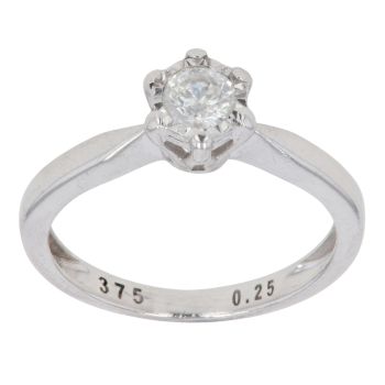 9ct White Gold 0.25ct Brilliant Cut Diamond Solitaire Ring