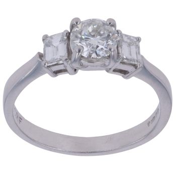 Platinum 1.10ct Brilliant and Baguette Cut Diamond Trilogy Ring