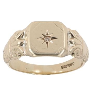 9ct Yellow Gold 0.02ct Diamond Signet Ring
