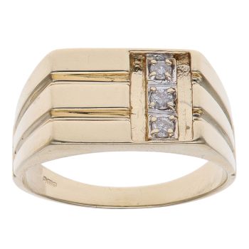 14ct Yellow Gold 0.10ct Diamond Trilogy Signet Ring