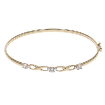 9ct Yellow Gold Cubic Zirconia Three Stone Infinity Hinged Bangle